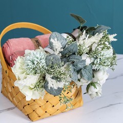 流嫣LIUYAN 样板间卫生间软装摆件花艺竹篮毛巾乳液瓶样板房装饰