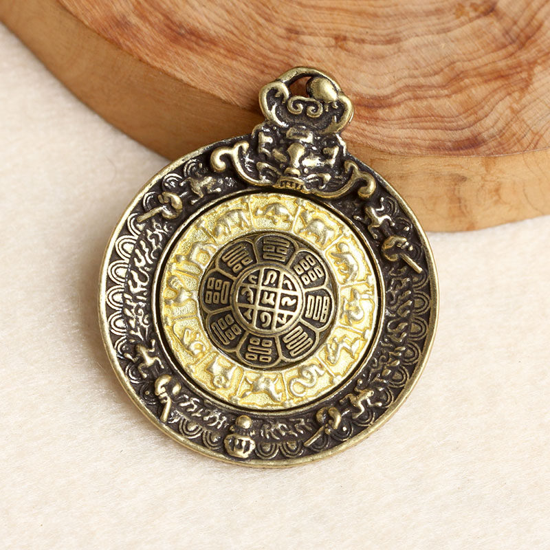 黄铜钥匙扣纯铜手工创意九宫八卦项链吊坠汽车钥匙链挂件保平安男