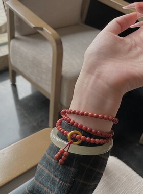 南红手链女佛珠宝川料凉山三圈108颗龙本命年朱砂新中式饰品