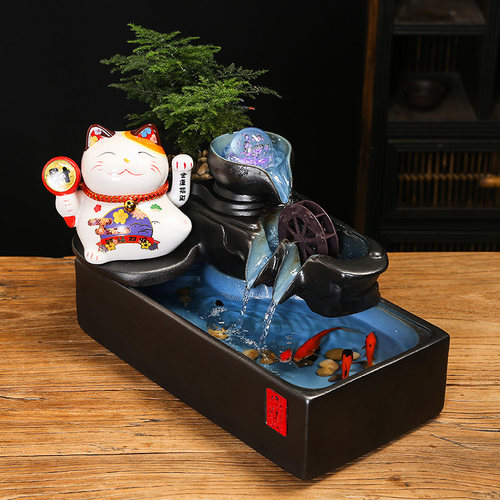 中式摆件家居客厅办公室桌面陶瓷招财猫装饰创意开业礼品