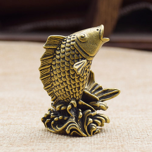 实心纯黄铜办公桌面锦鲤鱼小摆件古铜茶宠饰品工艺品礼品手把玩件