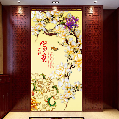 玄关隔断窗户 彩色彩绘艺术玻璃贴膜中国风吉祥衣柜移门木柜贴纸