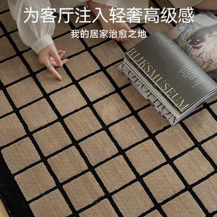 轻奢高级感棋盘格家用客厅地毯简约百搭2024新款 无胶水无异味