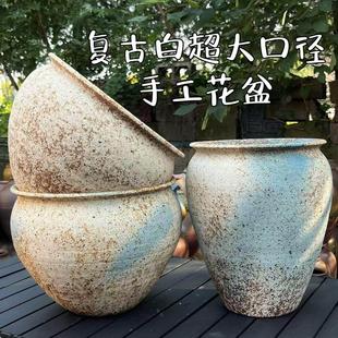 特大口径碗盆矮胖陶罐紫砂粗陶简约泼墨个性覆古群生陶瓷多肉花盆