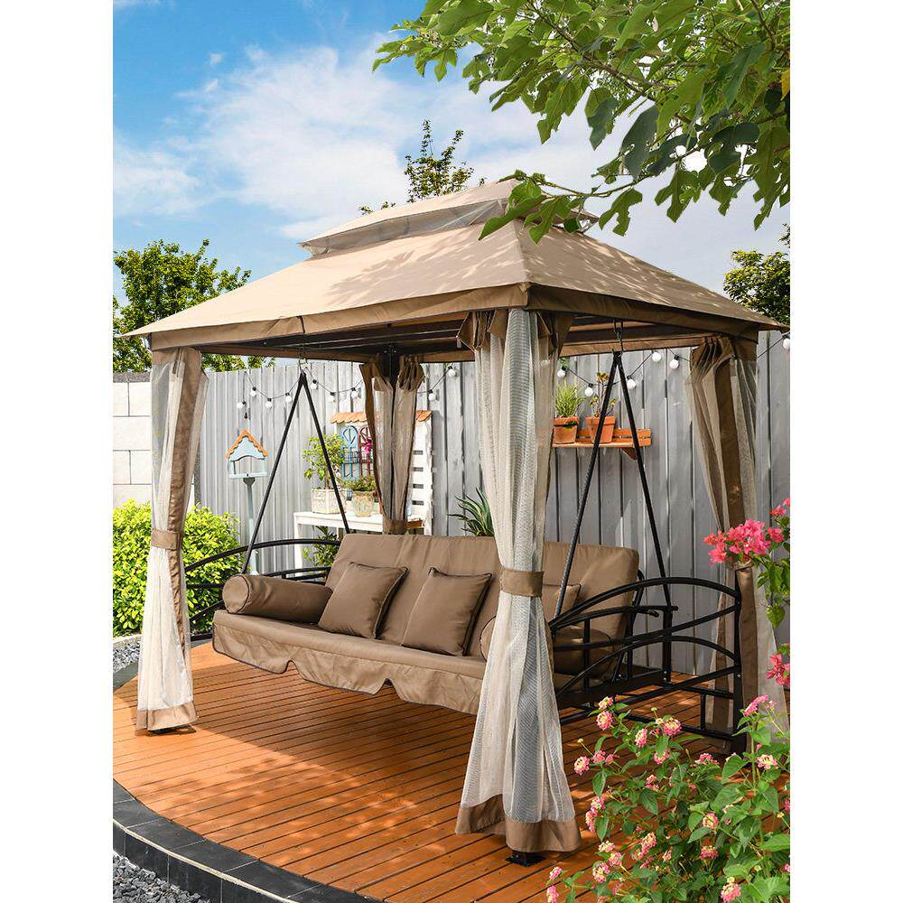 户外秋千躺床摇椅可坐可躺两用秋千椅庭院花露台园铁艺休闲吊椅床