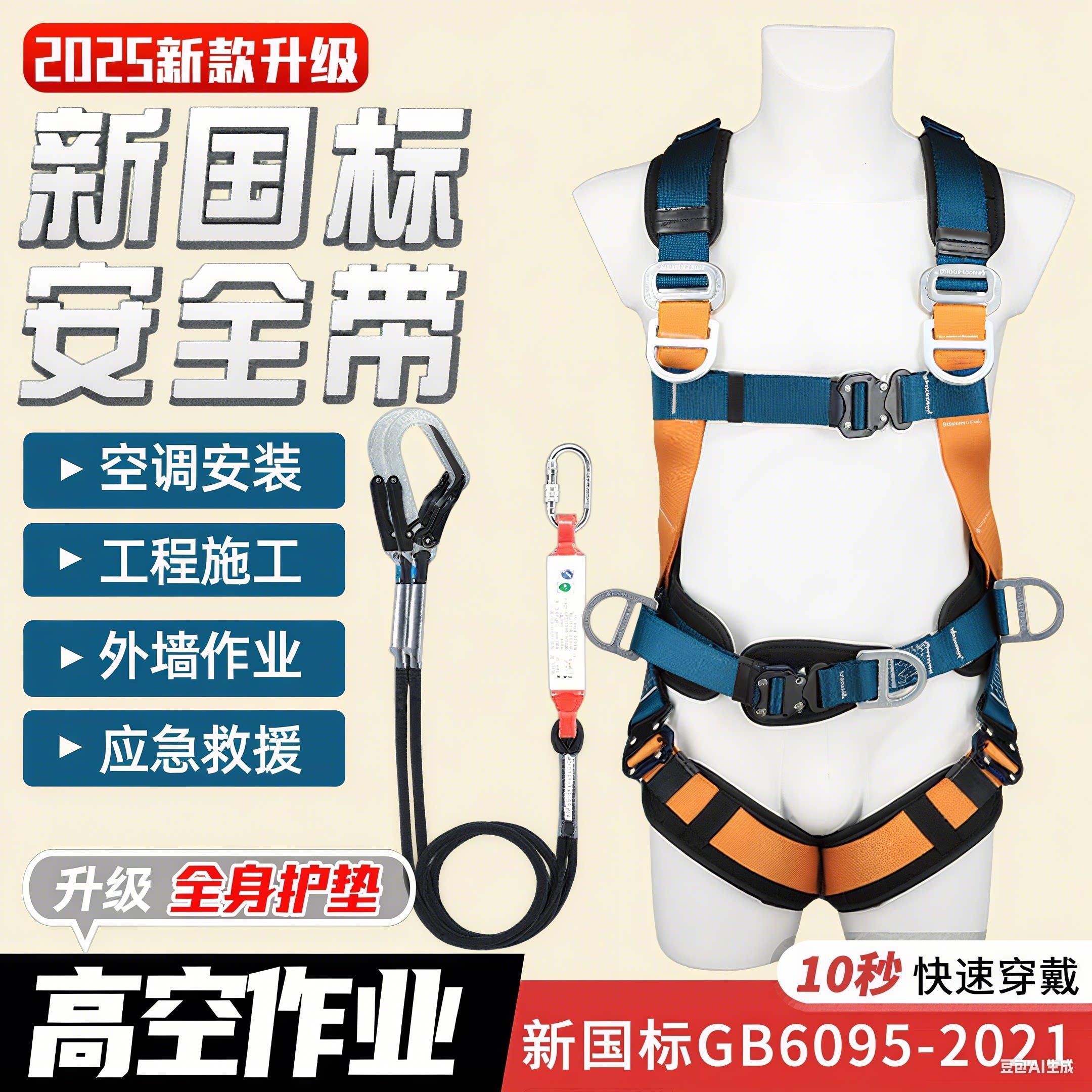 五点式安全带高空作业安全绳空调安装耐磨安全绳电工腰带快速穿戴