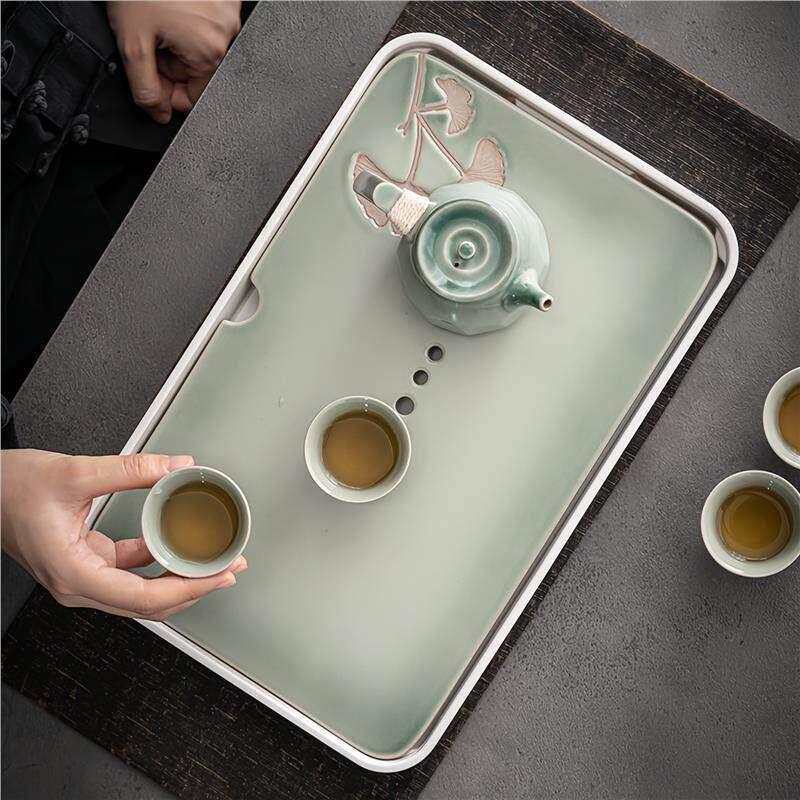 陶瓷创意茶盘家用小型茶台茶托盘简约茶海长方形新款干泡储水沥水
