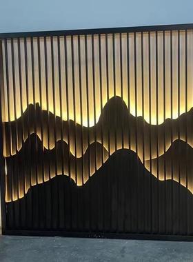 黄钛金属入口玫瑰金栅格黑色背景墙青铜