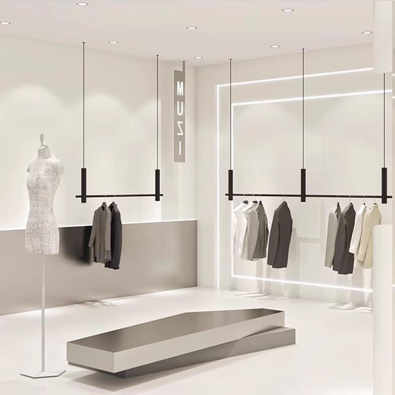 服装店展示架上墙吊顶悬挂衣架童装女装店橱窗吊挂货架黑色挂衣杆