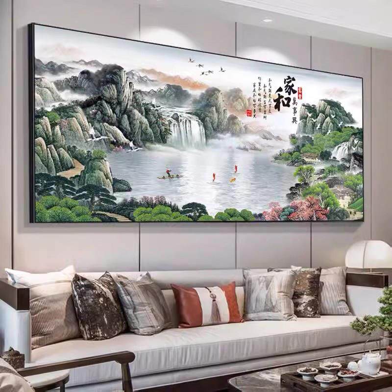客厅钻石画 画家和万事兴山水风景流水生财迎客松贴钻十字绣新款