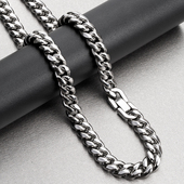 钛钢项链 简约银色链条 项链嘻哈街头个性 潮牌古巴链夏季 百搭男士