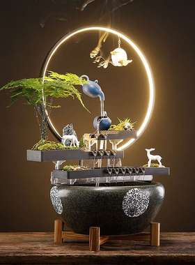 家居新中式百搭悬壶加湿器风水玄关办公桌电视柜招财装饰流水摆件