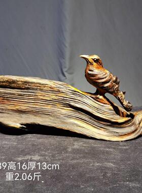 根艺琥珀木(松香木)鸟风化木树根雕随形巧雕居家装饰艺术品摆件