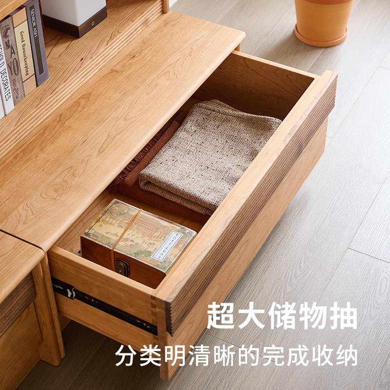 北欧樱桃木组合书柜卡座满墙红橡玻璃门展示柜实木客厅收纳储物柜