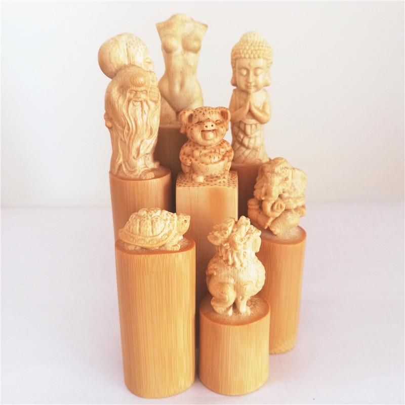 天然实心玉竹手工雕刻把玩件金蟾达摩钟馗观音文玩收藏工艺品摆饰
