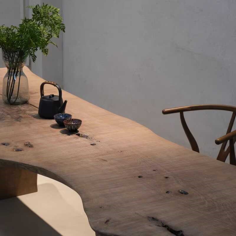 侘寂风古典原木茶桌复古做旧自然面装饰展示长桌民宿实木餐桌茶台