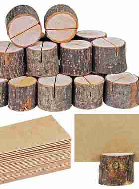 生态木头树桩便签木制名片夹 婚礼会议木质装饰摆件 田园风木底座