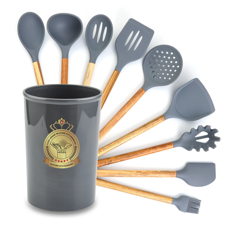 厨房用具硅胶厨具烹饪勺铲锅铲漏勺相思木铲木柄硅胶厨具套装现货