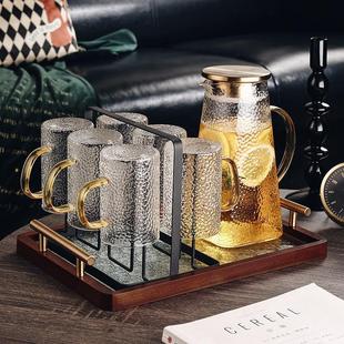 复古锤纹水具套装 新中式 玻璃杯子家用喝水杯带把客厅待客茶杯茶具