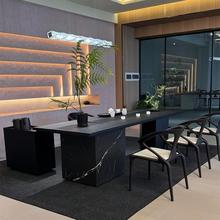 新中式岩板茶桌2024新款高端黑胡桃木泡茶桌现代简约轻奢实木茶台