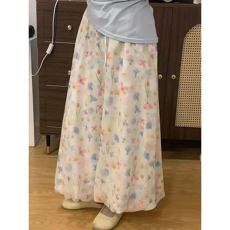2025新款秋季小个子碎花花苞裤宽松显瘦休闲冰丝阔腿裙裤女潮