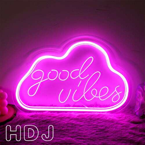 led霓虹灯Good vibes发光字广告牌雕刻亚克力店铺灯牌跨境商家