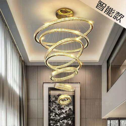 悦已复式楼别墅客厅大吊灯简约现代轻奢水晶灯具公寓挑空楼梯灯