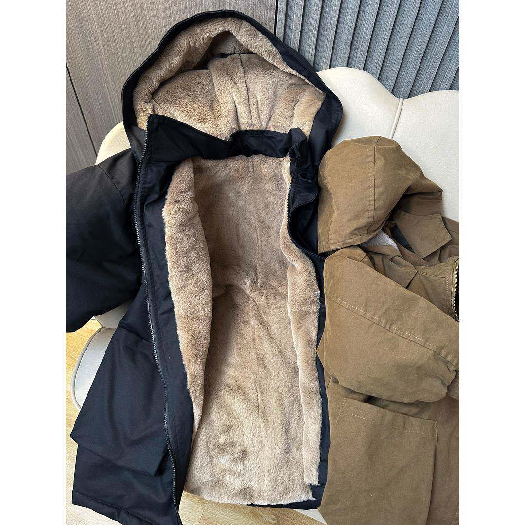 工装棉服女2025新款羊羔毛冬季大尺码加绒宽松ins港风加厚棉衣外