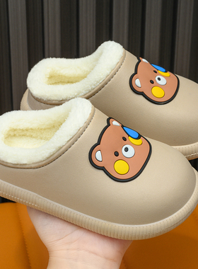 儿童防水棉拖鞋包跟冬男女宝宝居家休闲外穿保暖防滑加绒卡通棉鞋