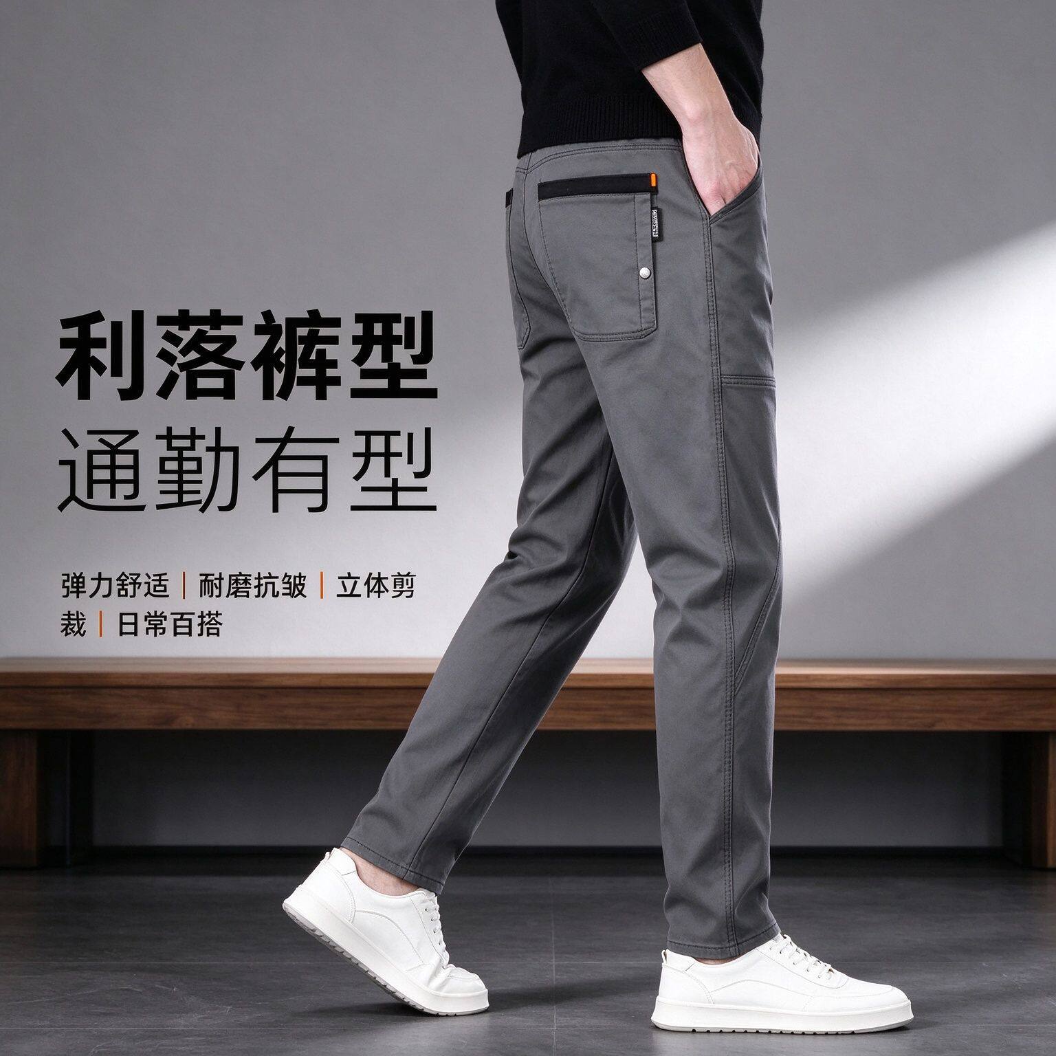 秋季新款男士休闲裤子时尚潮流修身直筒男士百搭多口袋工装裤