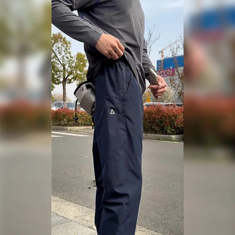 小三角标裤子男款秋季防水速干直筒微锥工装裤户外徒步登山冲锋裤