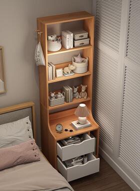 床头书架落地简小易家靠用小型卧室书床头柜子窄缝柜墙收纳NNE置