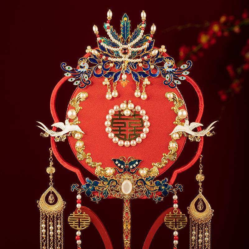 燕尔新婚新风娘出嫁婚迎亲手捧DGZ花团扇古成中式礼秀品禾扇手工