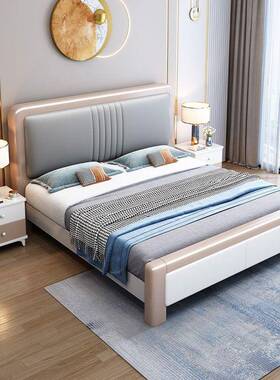 白色全实物木床现代简PMD约1轻.8米双人床主卧软靠奢床家米用1.5