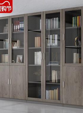 3YV公OXR5件柜木质物柜落地资储料柜档案柜靠墙带玻璃门文收纳柜