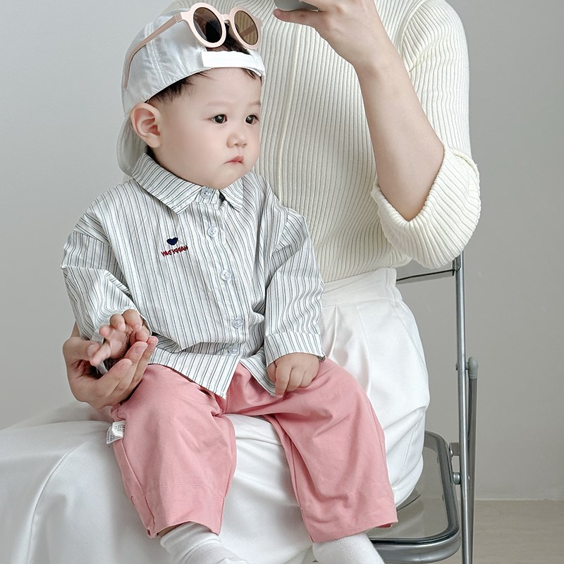 婴儿套装春秋季韩版男童衣服秋装洋气小孩童装宝宝百搭衬衫休闲裤