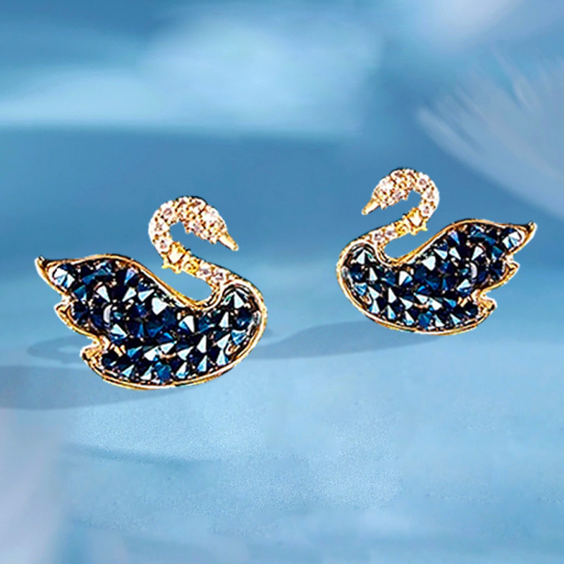 大英博物馆天鹅水晶项链蓝色耳钉高级感耳饰闺蜜女生生日礼物