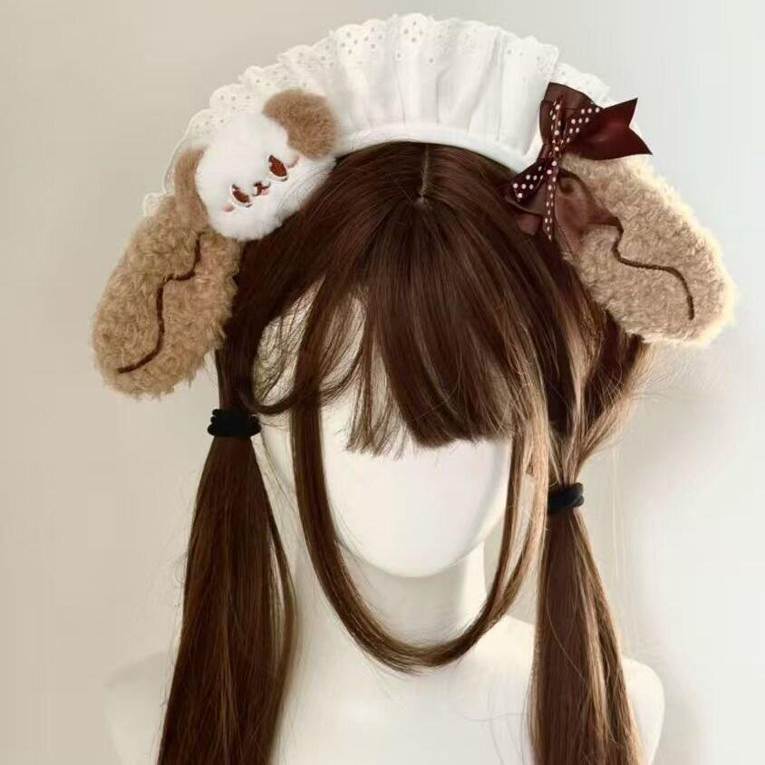 可爱女儿服日系耳朵发箍甜美蝴蝶结女仆兔耳小狗Lolita粉色发饰