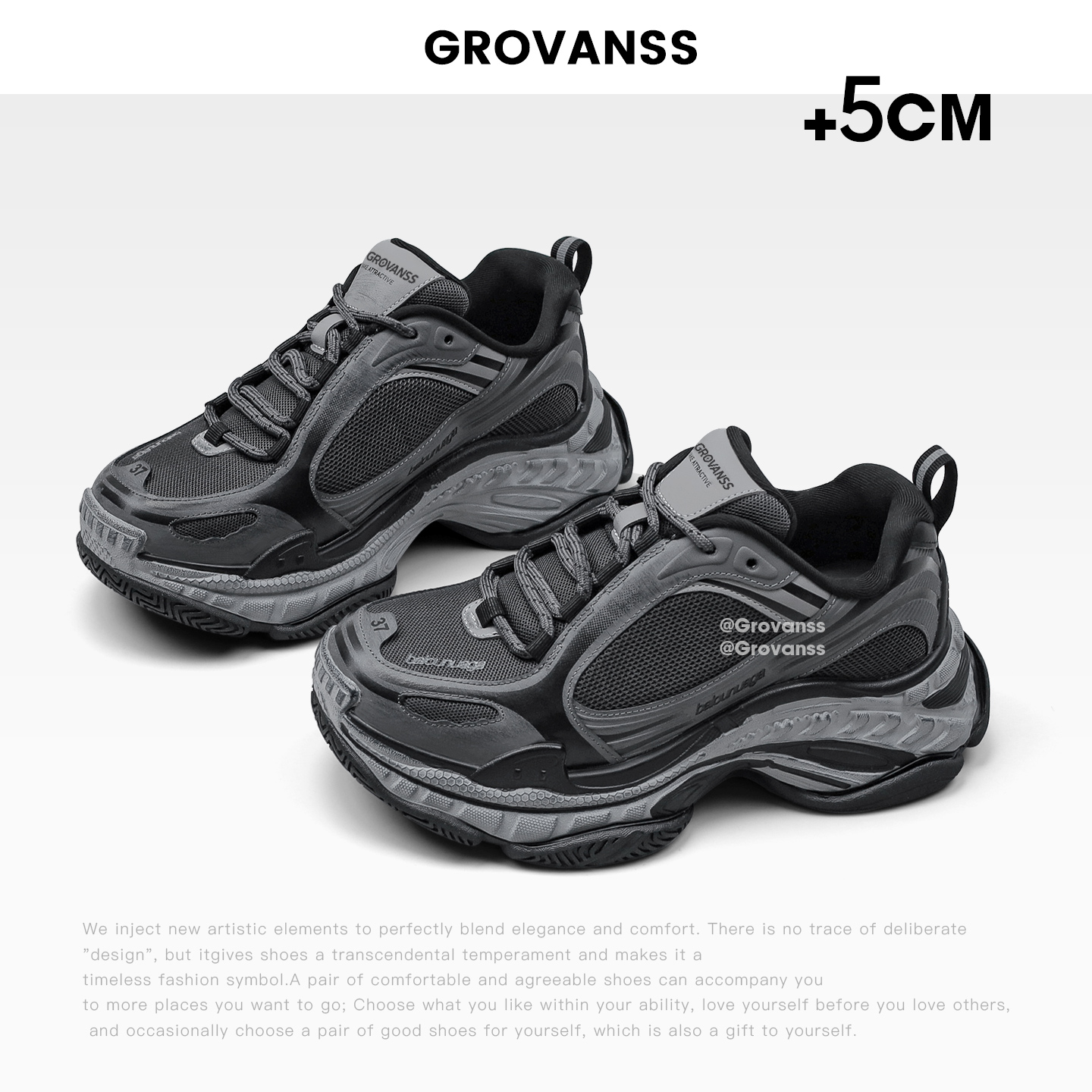 【高梵诗】巴黎老爹鞋2025新款厚底增高运动鞋系带休闲做旧跑步鞋