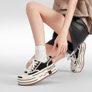 建豪同款~高梵诗2025新款休闲百搭复古毛边帆布乞丐板鞋女厚底6cm