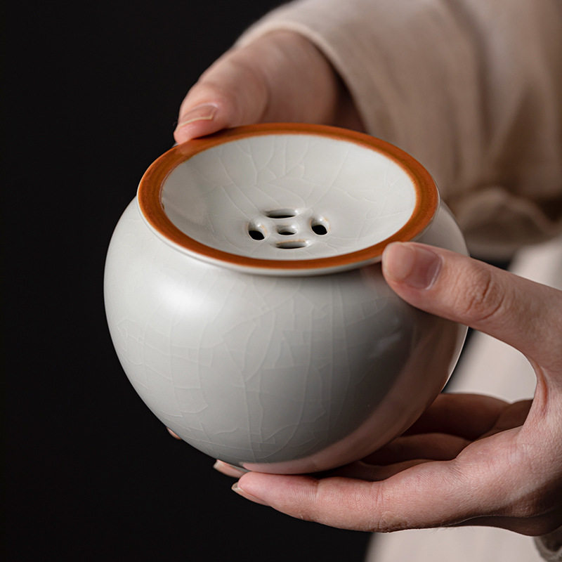 中式汝窑建水小号陶瓷家用茶渣罐茶盂水盂壶承茶水桶带盖茶道配件
