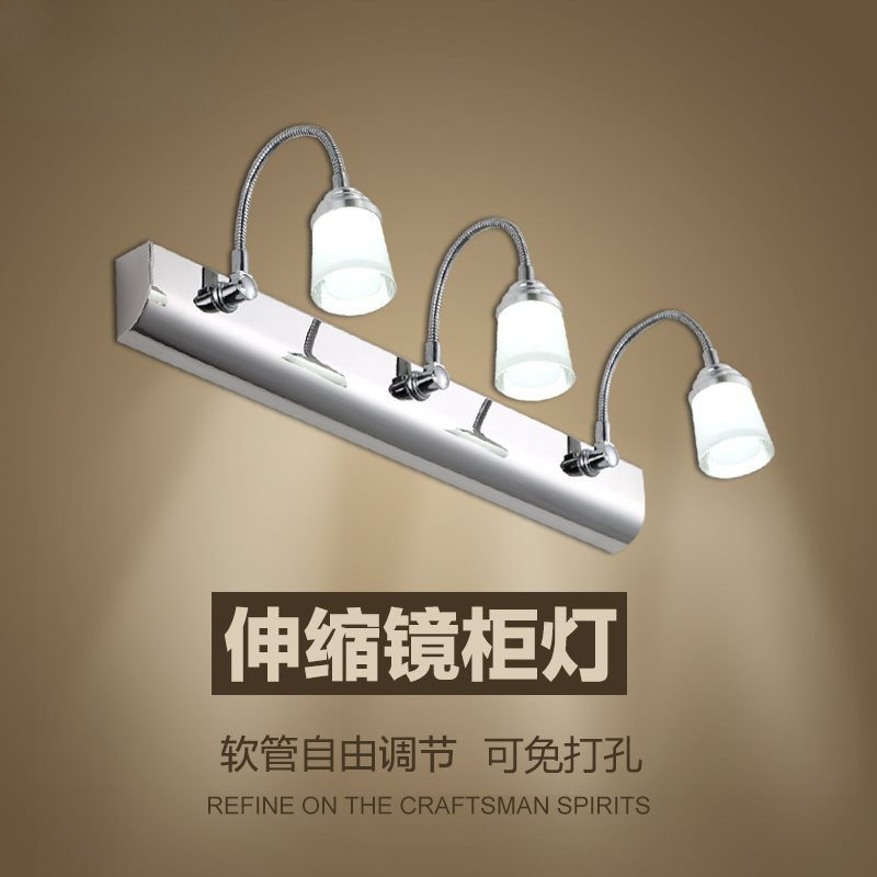 LED镜前灯免打孔双头/三头简约不锈钢浴室卫生间化妆灯伸缩镜柜灯