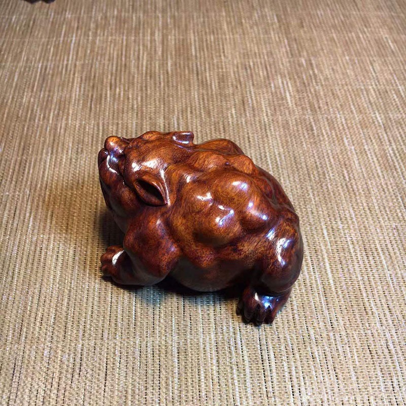 印度小叶紫檀木金蟾手把件红木雕刻三足金蟾随身文玩摆件工艺品