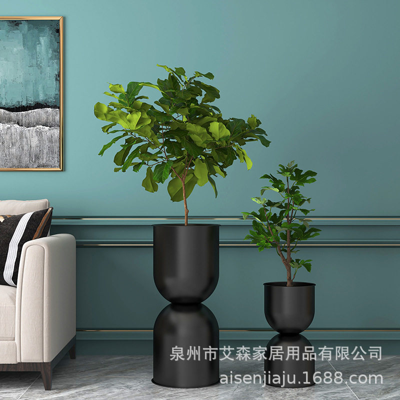 双向高脚沙漏花架北欧客厅阳台室内轻奢简约黑色铁艺落地花盆户外