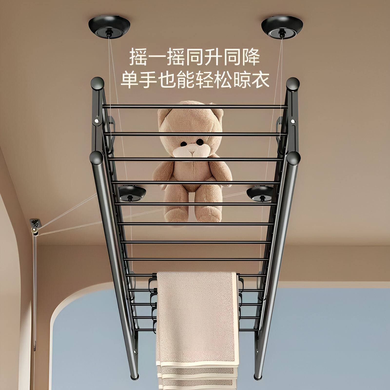 升降晾衣架手摇式阳台家用手摇器手动多杆单杆晒衣杆四杆晾被架厂