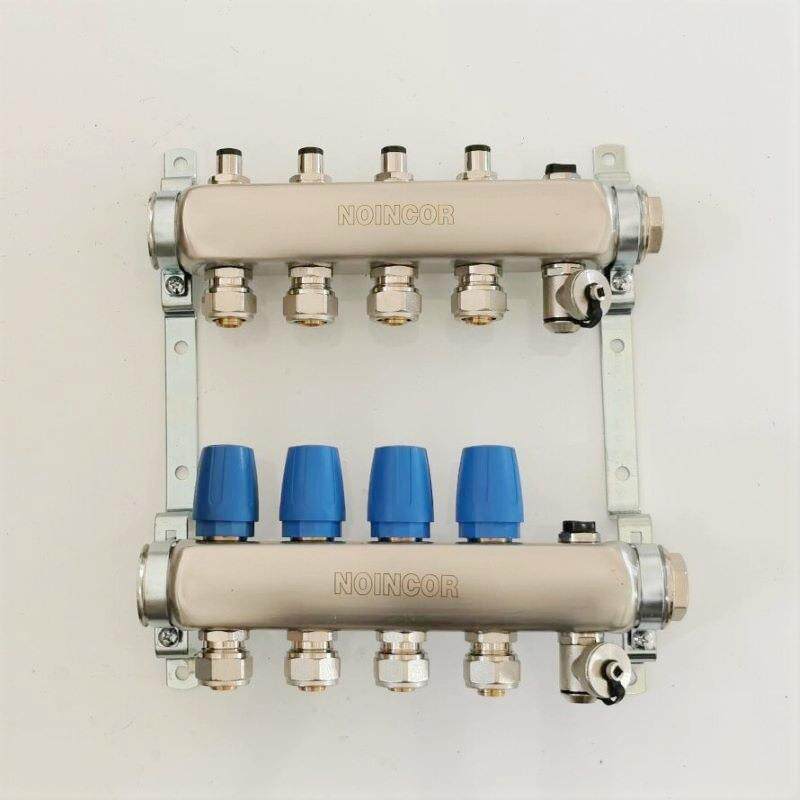 1.2寸内置调节阀不锈钢304地暖分水器，智能温控地热白钢分水器