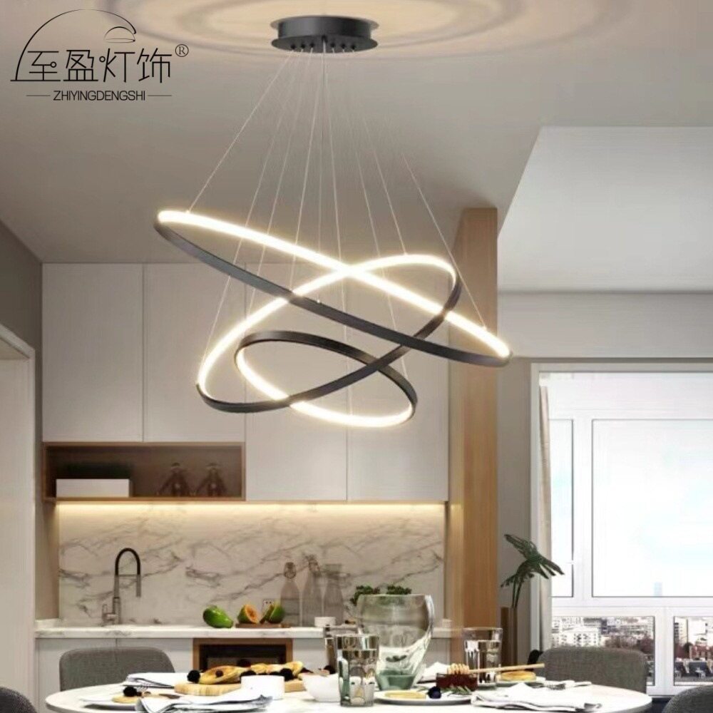 圈圈灯 跨境出口黑色北欧客厅灯现代简约铝材圆圈餐厅灯 环形吊灯