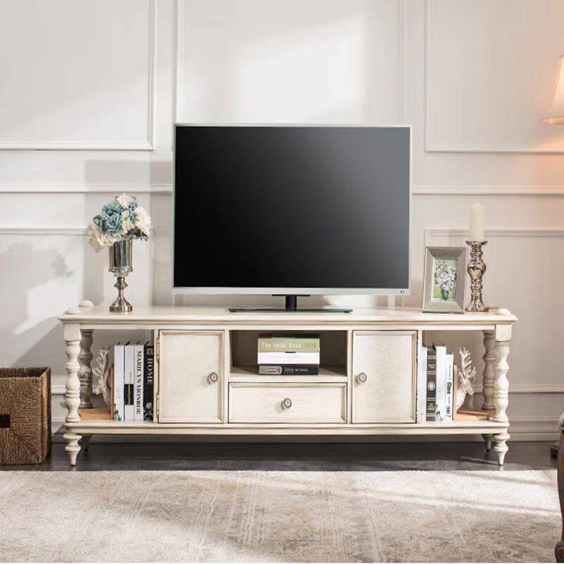 美式乡村实木电视柜简约白色做旧复古北欧小户型客厅视听地柜家具