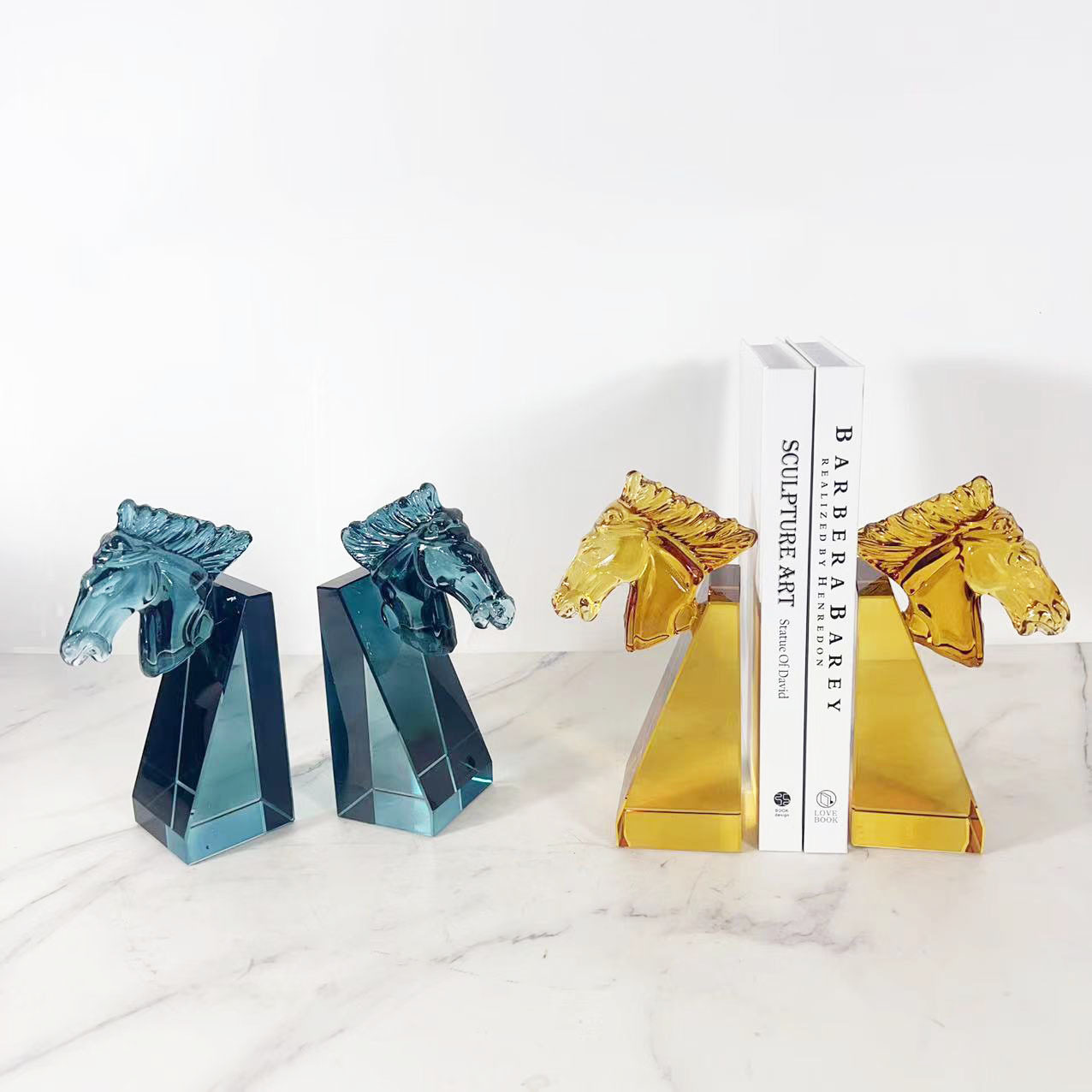 欧创意茶色水晶玻璃马头书档摆件样板房办公室卧室书房桌面玄关饰