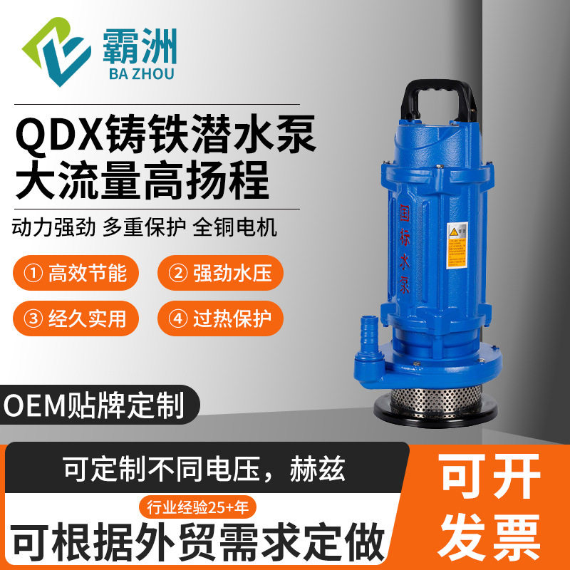 QDX大口径潜水泵家用农用灌溉手提纯铜电机抽水泵高扬程大流量
